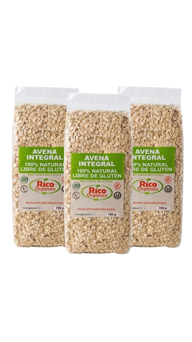 Pack de 3 unidades de Avena Integral Libre de Gluten RicOrganico 700 g