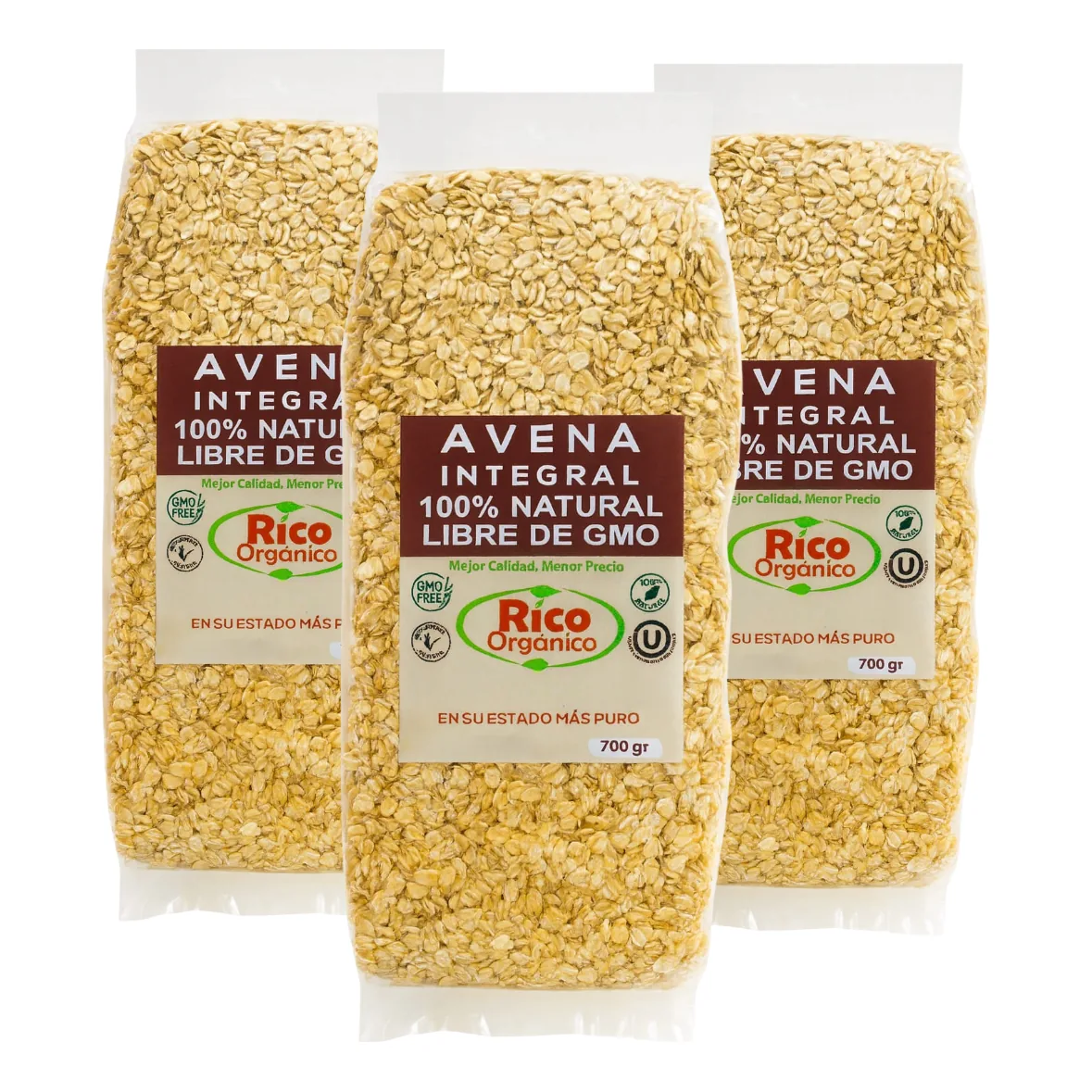 Pack de 3 bolsas de avena integral RicOrgánico de 700 g